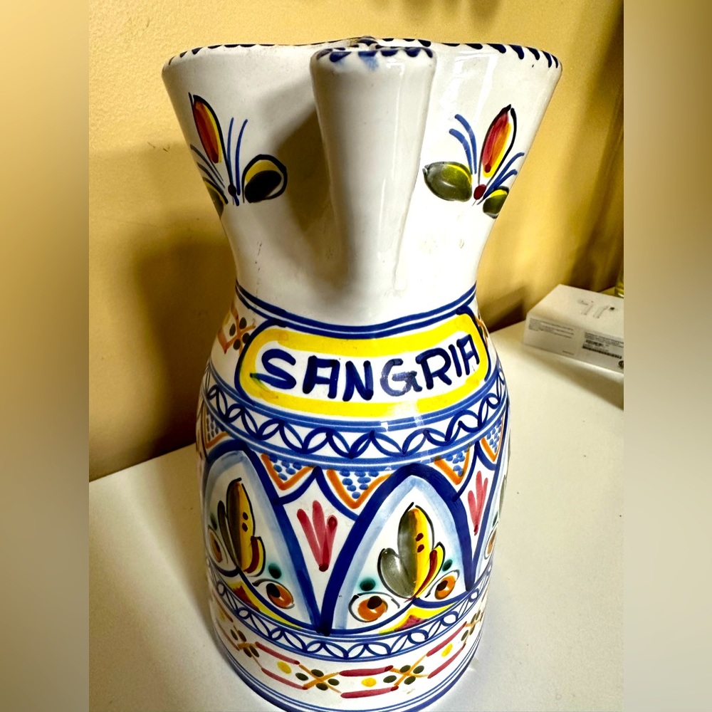 Talavera Pottery Sangria Pitcher Made In Spain Beautiful Vibrant Colors 10” Tall